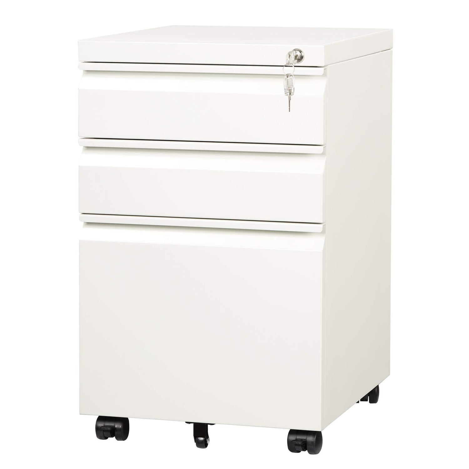 DEVAISE 3-Drawer Mobile File Cabinet (Under Office Desk), Assembled Except Casters, Fits Letter/Standard Sizes, White DEVAISE