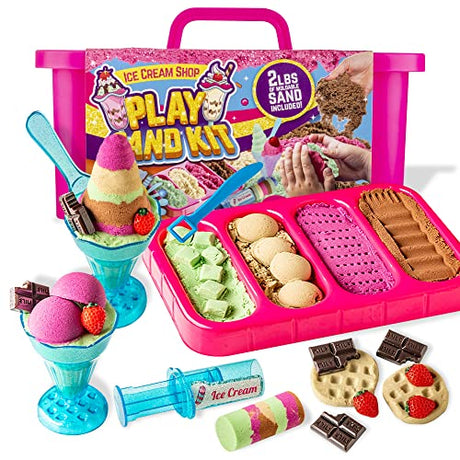 GirlZone Ice Cream Shop Play Sand for Kids, Kids Sand Kit with Sand Ice Cream Toy and 2lbs Sensory Play Sand for Kids, for Girls 8-12 GirlZone