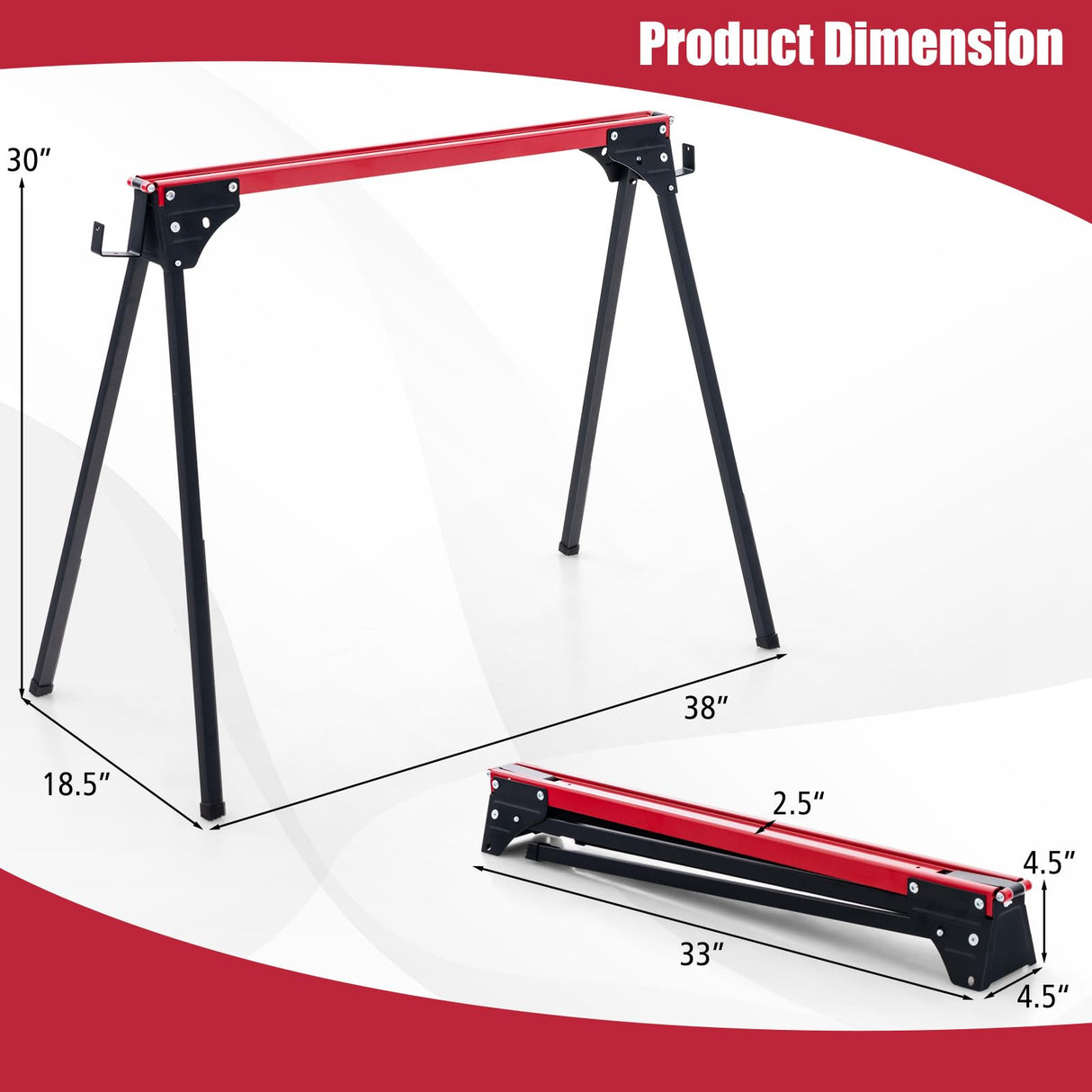 Goplus Saw Horses 2 Pack Folding, Portable Lightweight Work Horse with 2x 4 Slots,2200 LBS Capacity,Non-slipping Pads, Heavy Duty Sawhorse for Goplus