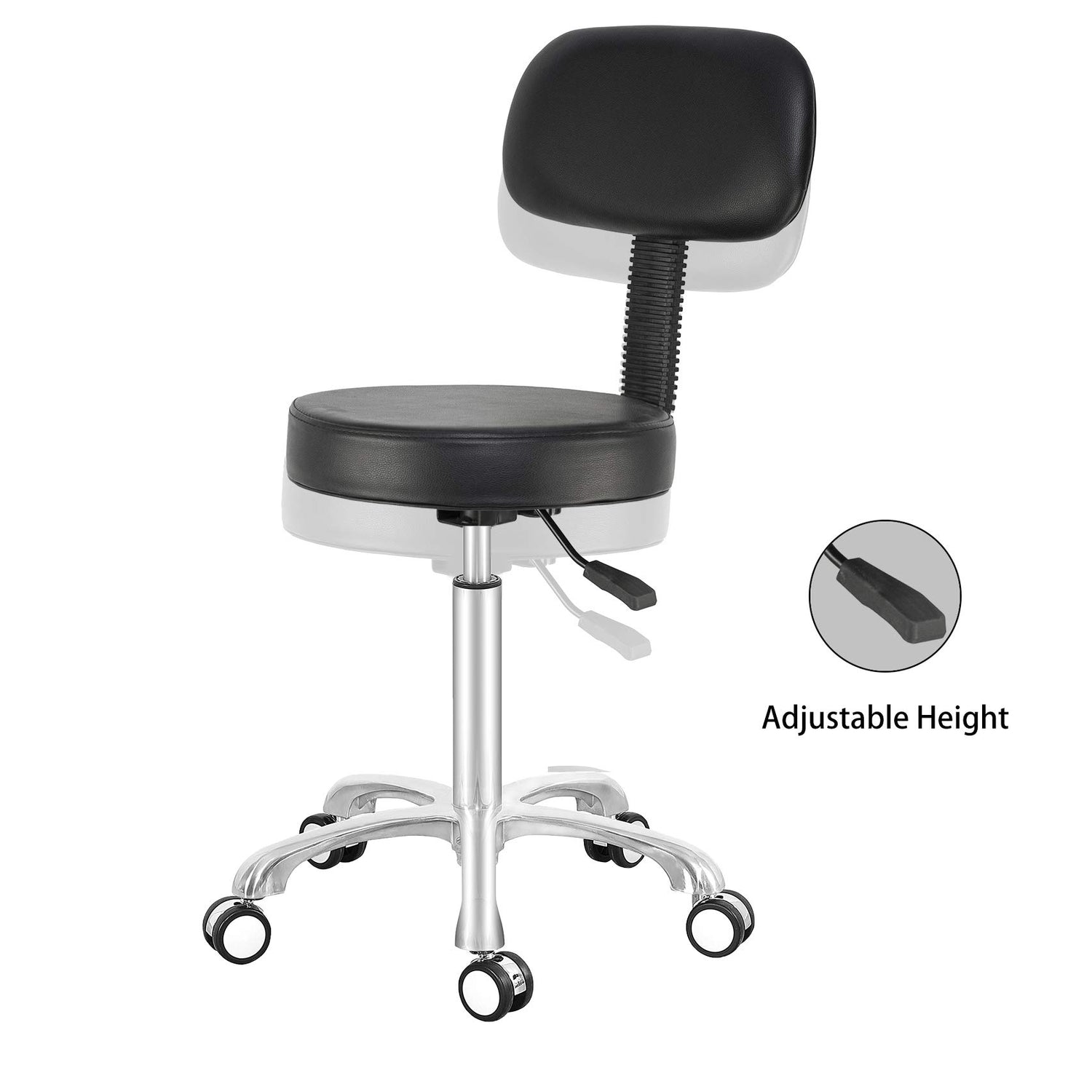 Antlu Rolling Stool Drafting Chair for Garage Shop Workbench Kitchen Medical Salon,Swivel Adjustable Stool with Wheels and Back Support (Black, Antlu