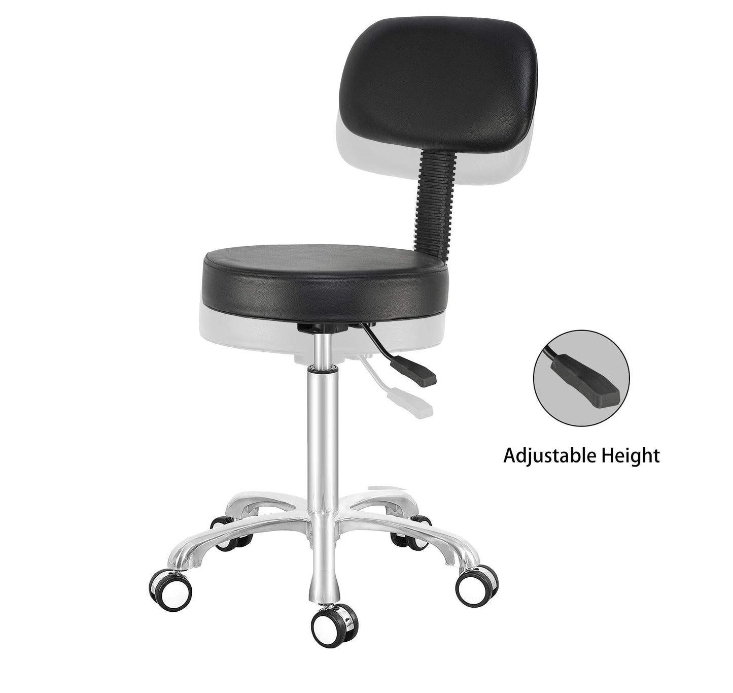 Antlu Rolling Stool Drafting Chair for Garage Shop Workbench Kitchen Medical Salon,Swivel Adjustable Stool with Wheels and Back Support (Black,