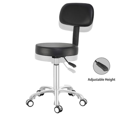 Antlu Rolling Stool Drafting Chair for Garage Shop Workbench Kitchen Medical Salon,Swivel Adjustable Stool with Wheels and Back Support (Black,