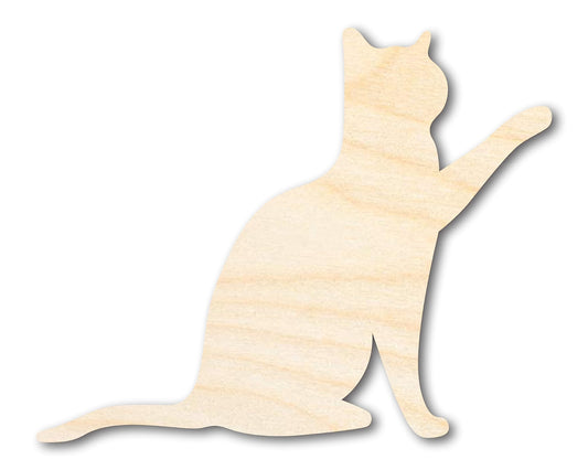 Unfinished Wood Pawing Cat Shape | Craft Cutout | up to 36" DIY 4" / 1/4" - WoodArtSupply