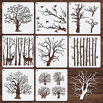 8 Pieces Reusable Tree Stencils Aspen Trees Stencils Reversed Branches Stencils Painting Tree Template Plastic Drawing Stencils for Canvas Wood Wall