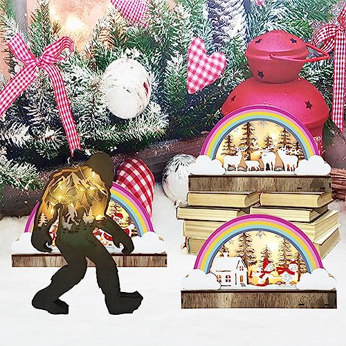 Sasquatch Figurine Decor, Wooden Centerpiece Bigfoot Decorations, 3D Multilayer Wildlife Wall Art Carved Bigfoot Decor, Wooden Yeti Figurine for Edlike