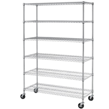 TYNB, Metal Storage Rack 6000 Lbs Capacity, 6 Tier Metal Shelf with Wheels 48In L×18In W×76In H NSF Height Adjustable Movable Heavy Duty Wire