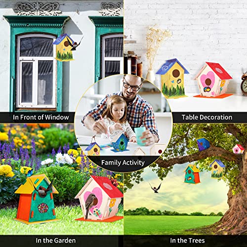 6 Pack Large DIY Bird Houses Kits for Kids, Kids Crafts Wood Houses for Crafts Class Parties, DIY Crafts and Art Birdhouse Kits, Paint Strips, ILHSTY