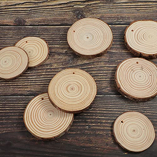 Artmag Natural Wood Slices 30pcs 2.4"-2.8" Unfinished DIY Crafts Predrilled with Hole Round Wooden Circles for Arts Rustic Wood Slices Christmas Artmag