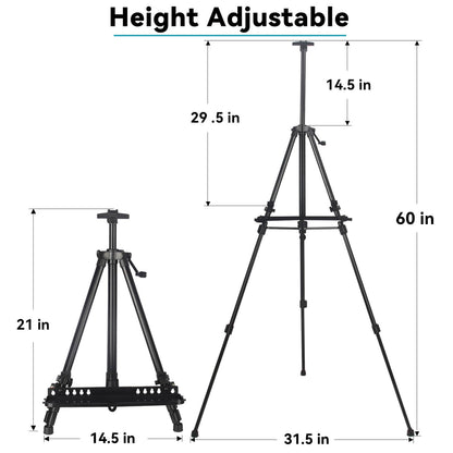 Artist Easel Stand Height Adjustable from 20" to 60".Aluminum Art Easel for Painting canvases with a Carrying Bag.Displaying & Painting Easel Stand - WoodArtSupply