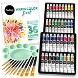 Chalkola Watercolor Paint Set for Adults, Kids, Beginner & Professional Artists - 36 Watercolor Tubes Set (12ml, 0.4oz), 10 Painting Brushes & 1 Chalkola