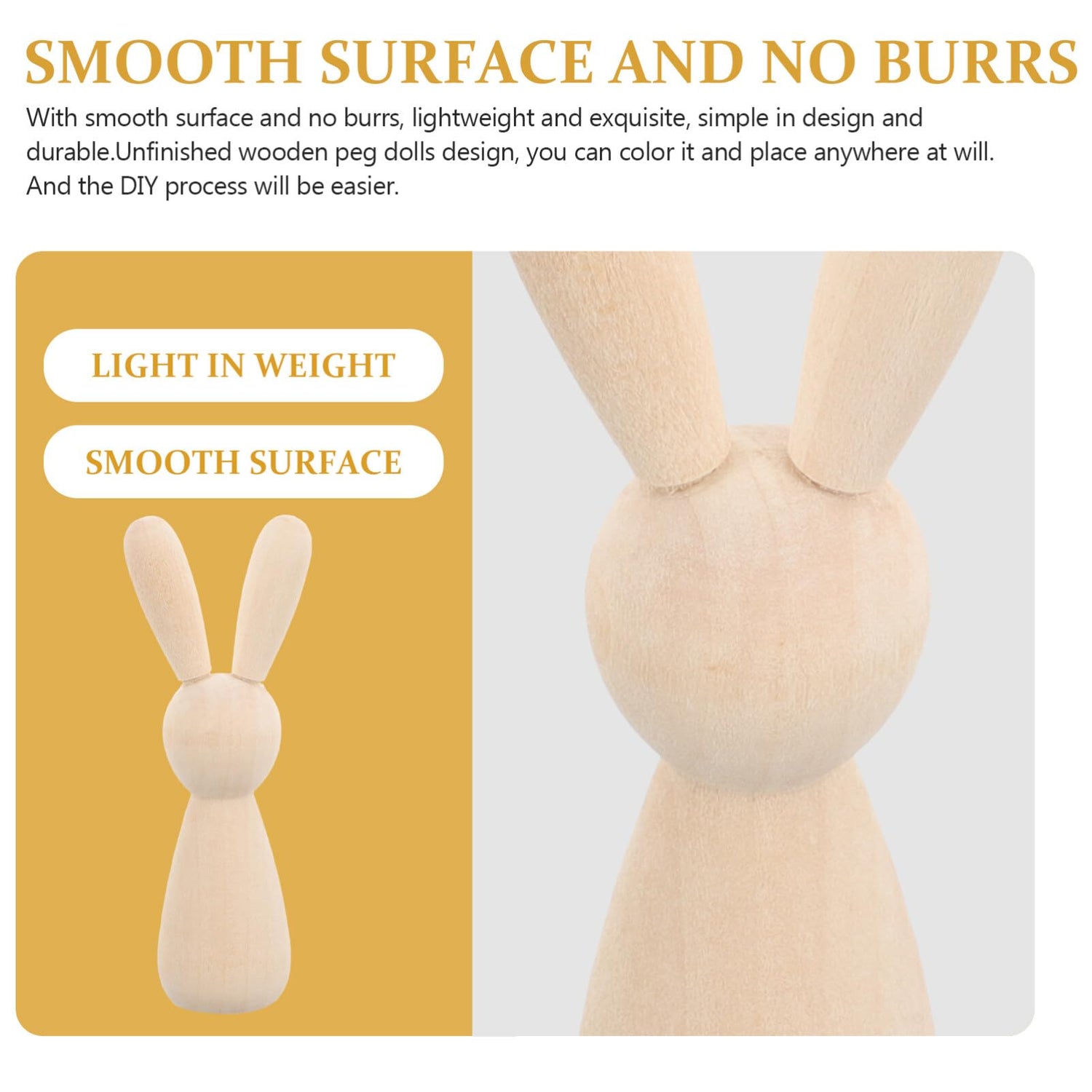 NUOBESTY 10pcs Unfinished Wooden Rabbit Doll Figure Unpainted Peg Dolls DIY Blank Wood Bunny Puppet Craft Art Easter Party Decoration NUOBESTY