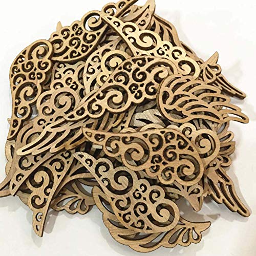 JANOU 80pcs Angel Wings Wood Slices Wooden Cutouts Unfinished Wood DIY Craft Embellishments Gift Ornaments Decoration, 2.4x1 in JANOU