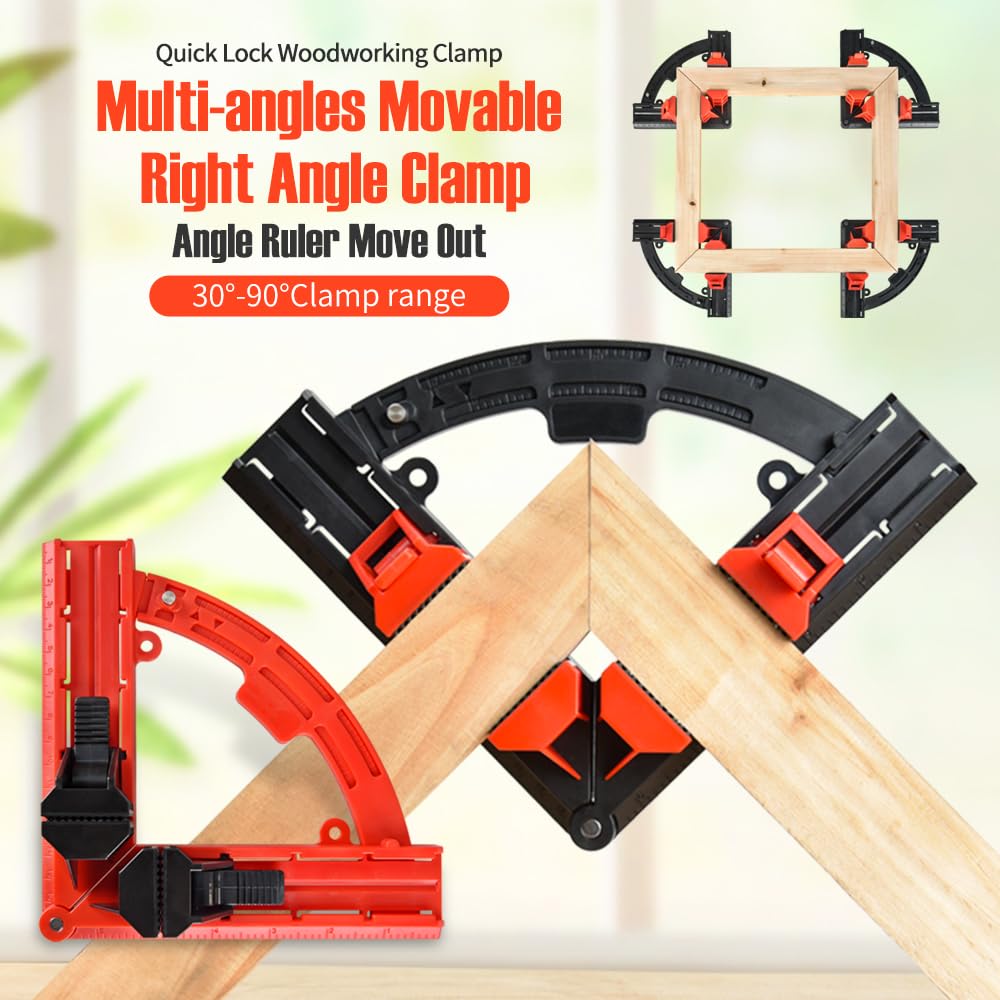 Eewudwok Multi Angles Movable Right Angle Corner Clamps, 2 In 1 Mitre Woodworking Measuring Accessories, 30-90 Degrees Adjustable Cutting Tool for Eewudwok