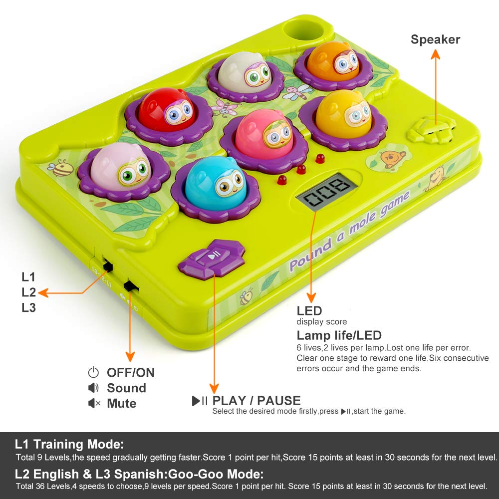 BAODLON Interactive Pound a Mole Game, Toddler Toys, Light-Up Musical Pounding Toy, Early Developmental Toy, Fun Gift for Age 3, 4, 5 Years Old Kids, BAODLON
