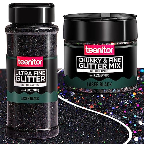 Holographic Ultra Fine Glitter and Chunky Glitter, Teenitor Craft Glitters with 110g Resin Glitter Powder Sequins and 100g Metallic Iridescent Chunky Teenitor