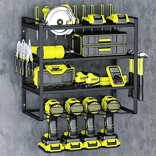 KAFAHOM Power Tool Organizer,4 Layer Drill Holders Wall Mount,Heavy Duty Metal Organizers and Storage Rack for Garage Organization,Tools Shelves with - WoodArtSupply