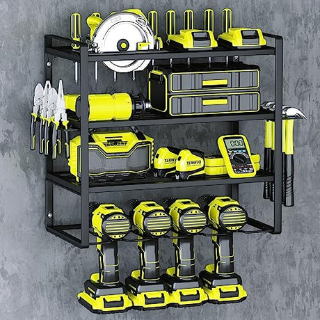 KAFAHOM Power Tool Organizer,4 Layer Drill Holders Wall Mount,Heavy Duty Metal Organizers and Storage Rack for Garage Organization,Tools Shelves with KAFAHOM