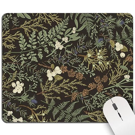 Mouse Pad, Vintage Botanical Square Computer Mousepads for Desk Washable Green Herb Plants Mouse Pads Mat with Non-Slip Rubber Base for Gaming Office Flysea