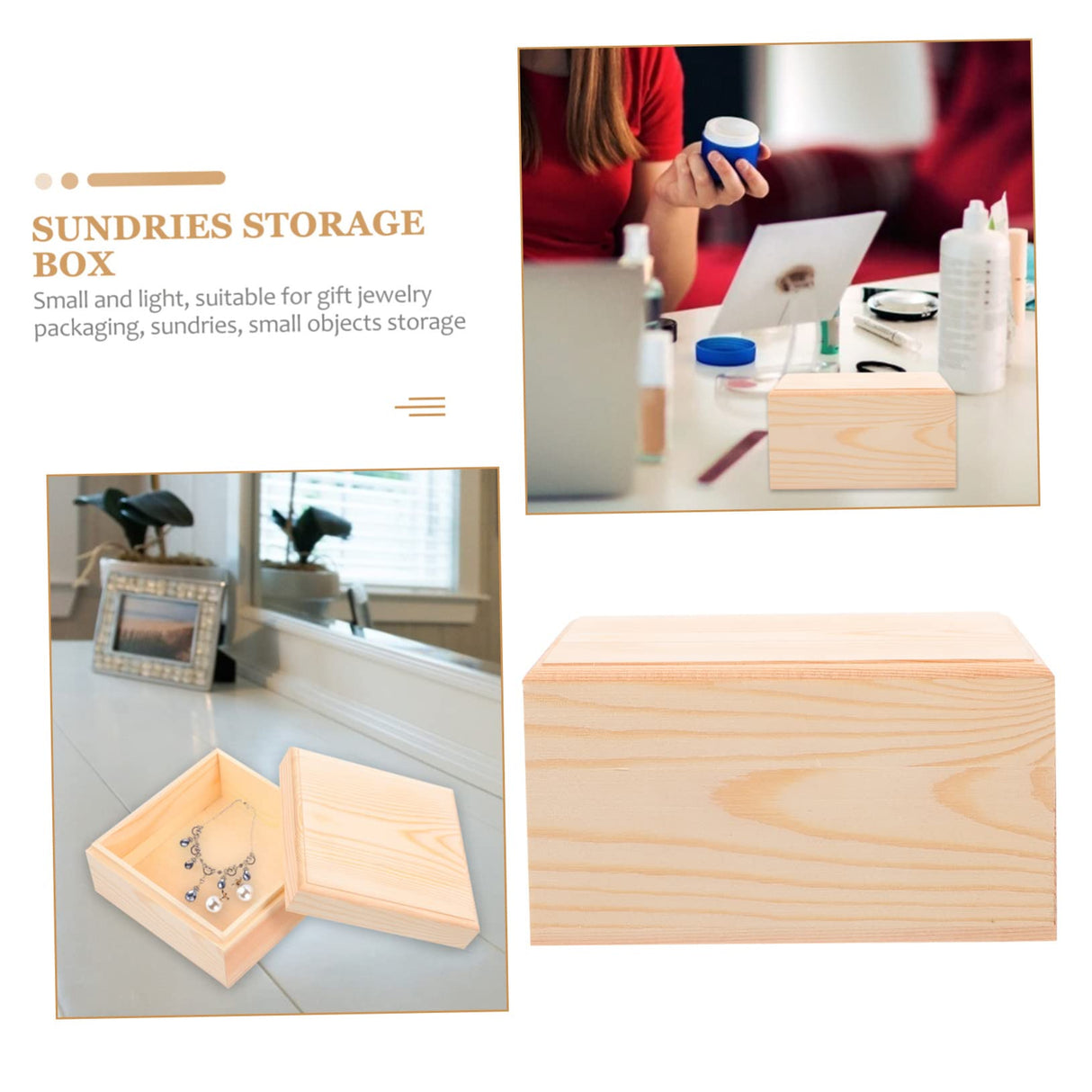 VILLCASE 3 Pcs Wooden Storage Box Desktop Jewelry Organizer Tray Storage Cubes with Lid Chest Treasure Case Unfinished Wood Crate Trinket Storage VILLCASE