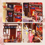 Hallisun DIY Book Nook Kit 3D Wooden Puzzle for Adults, Bookshelf Insert Decor Sakura Town with LED Light Music Box, Bookend Building Set Miniature Hallisun