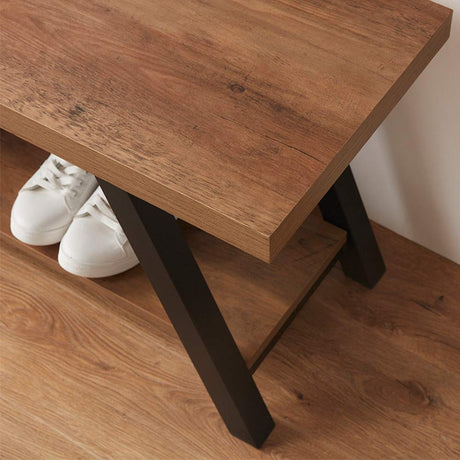 LVB Industrial Entryway Bench, Wood and Metal Storage Bench for Living Dining Room, Farmhouse Indoor Entry Way Shoe Benches Seat, Rustic Oak, 47 Inch LVB