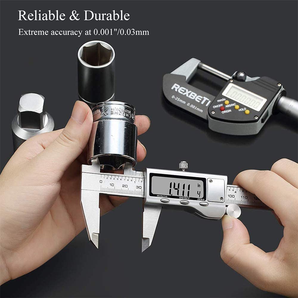 Digital Caliper, Caliper Measuring Tool with Stainless Steel, Electronic Micrometer Caliper with Large LCD Screen, Auto-Off Feature, Inch and - WoodArtSupply