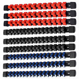 ALOANES 9 PC ABS Socket Organizer, 1/2 inch, 3/8 inch and 1/4 inch Drive Socket Rail Holders, Heavy Duty Socket Racks, Black Rails with Red, Blue and ALOANES