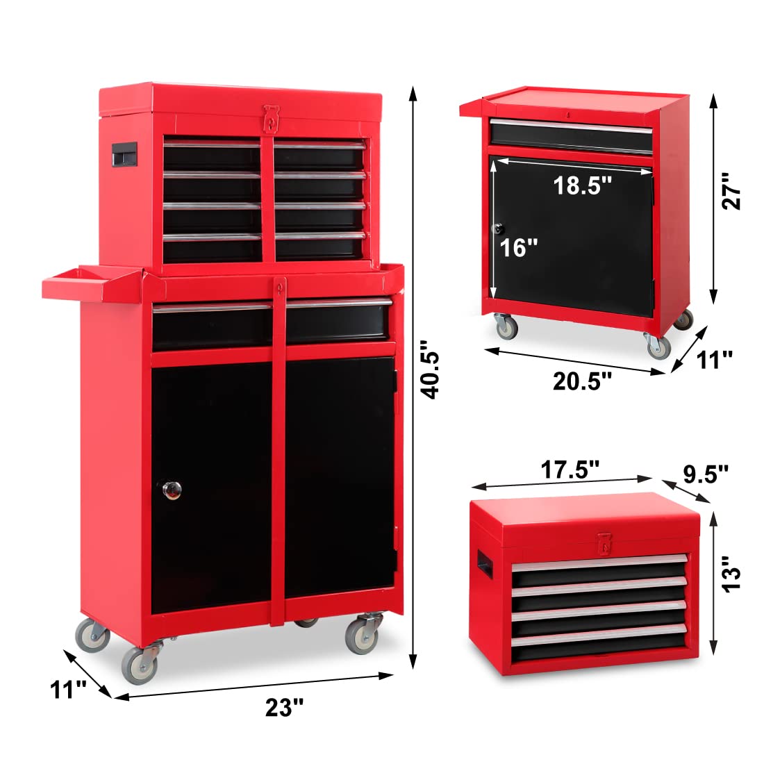 BIG RED 5-Drawer Rolling Tool Chest/Box with wheels,Metal Removable Tool Storage Cabinet for Garage and Workshop,Red/Black,ATBT3426R-RB BIG RED