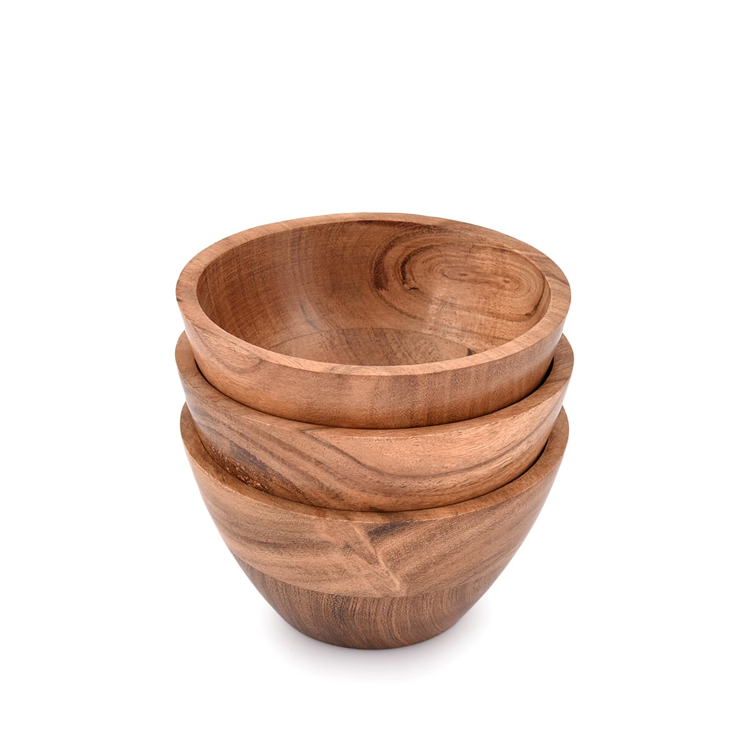 EDHAS Handmade Acacia Wood Bowl Set of 3 For Nuts, Candy, Appetizer, Snacks, Olive and Salsa Ideal for Dinner Parties & Family Gatherings (5" x 5" X EDHAS