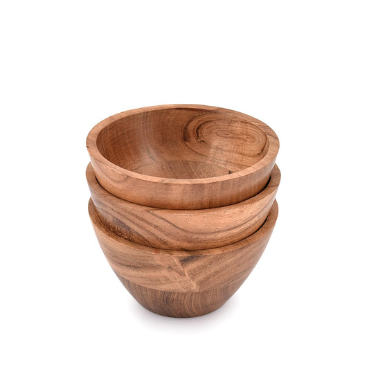 EDHAS Handmade Acacia Wood Bowl Set of 3 For Nuts, Candy, Appetizer, Snacks, Olive and Salsa Ideal for Dinner Parties & Family Gatherings (5" x 5" X - WoodArtSupply