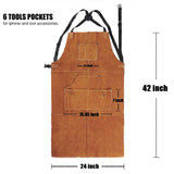 QeeLink Leather Welding Apron with 6 Pockets - Heat & Flame-Resistant Apron, 24'' X 42'', Adjustable M to XXXL QeeLink
