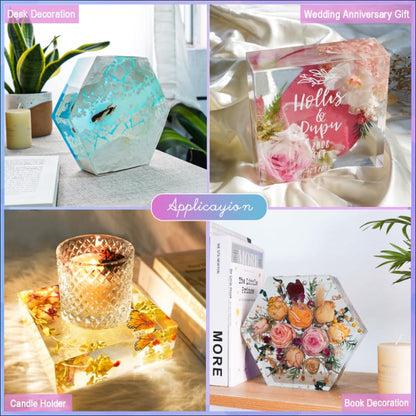 LET'S RESIN Large Resin Molds,Resin Flower Preservation Molds with Hexagon Square Large Epoxy Molds,Cube Sphere Pyramid Regular Silicone Molds for