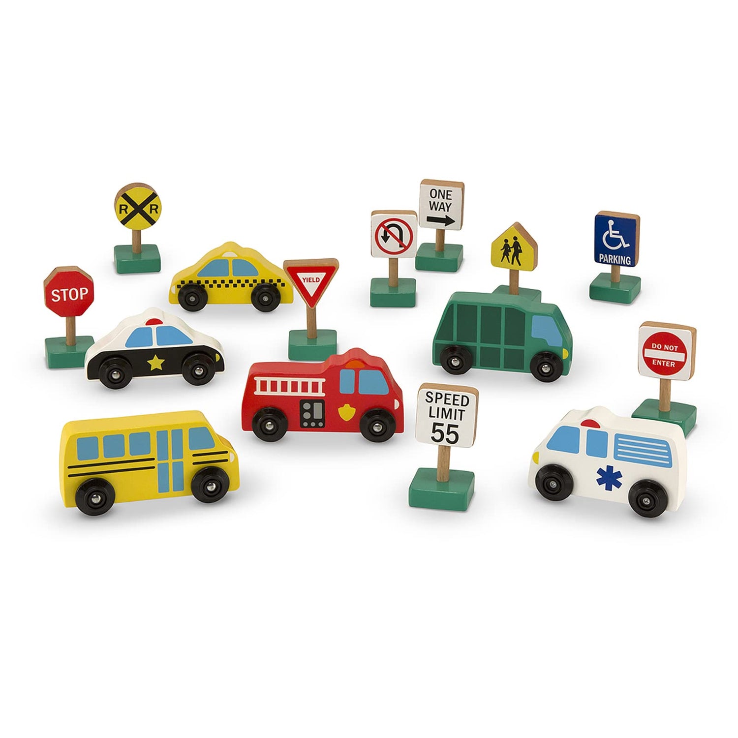 Melissa & Doug Wooden Vehicles and Traffic Signs With 6 Cars and 9 Signs Melissa & Doug