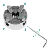 4-Jaw Lathe Chuck Kit, Zinc Alloy Self-Centering Wood Lathe Chuck, with Wrench and Connecting Rod, Independent Reversible Jaw, Sturdy Mini Metal Janoiuc