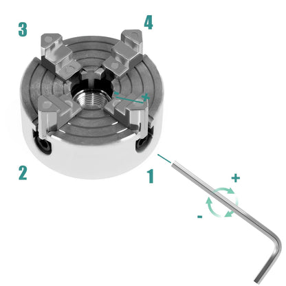 4-Jaw Lathe Chuck Kit, Zinc Alloy Self-Centering Wood Lathe Chuck, with Wrench and Connecting Rod, Independent Reversible Jaw, Sturdy Mini Metal - WoodArtSupply