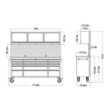 CHETTO C 72" Rolling Tool Box Chest Cabinet 15 Storage Drawers 3 Upper Cabinet Pegboard Large Toolbox with Wheels for Warehouse Basement Home Pantry CHETTO C