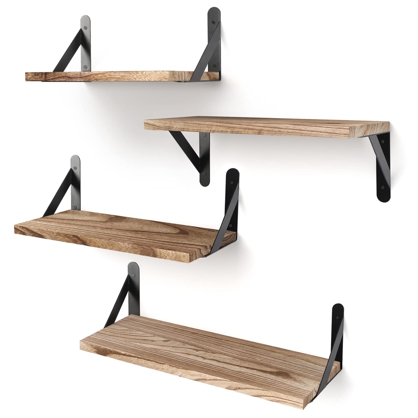 YGEOMER Floating Shelves, Rustic Wood Shelves, 4 Sets of Wall Mounted Shelf for Bathroom Decor, Bedroom, Living Room and Plants (Carbonized Black) - WoodArtSupply