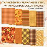 Tintnut Fall Permanent Vinyl - 10 Sheets 12"x10", Orange Autumn Pattern Vinyl Compatible with Cricut Machine, Thanksgiving Patterned Vinyl Sheets for Tintnut