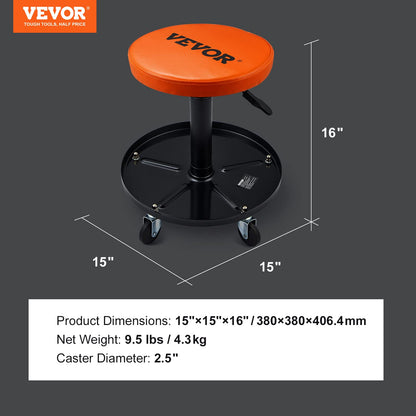 VEVOR Mechanic Stool, 250 LBS Rolling Pneumatic Creeper Garage/Shop Seat, Adjustable Height 16-22 inch in Padded Rolling Workshop Stool with Tool - WoodArtSupply