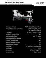 Benchtop 14" Variable Speed Wood Lathe w/induction motor WAHUDA TOOLS