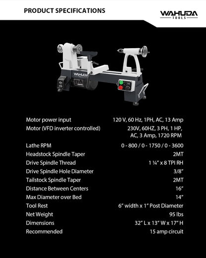 Benchtop 14" Variable Speed Wood Lathe w/induction motor