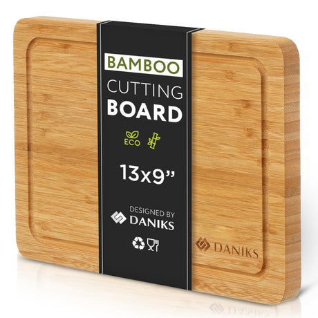 Daniks 100% Organic Bamboo Cutting Board for Kitchen | Heavy Duty Wood Chopping Board | Extra-Thick Cutting Board for Serving, Meat and Veggies | Daniks