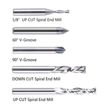 SpeTool 5 Pcs CNC Router Bit Sets Cabide Bit 1/4 Inch Shank Up Down Cut V Groove for Woodwork Beginner Engraving Slot SpeTool