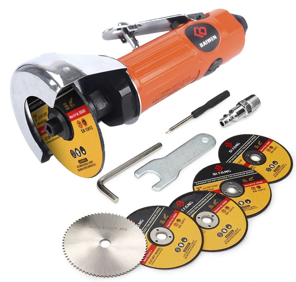 Air Cut Off Tool with 5Pcs 3-inch Cut-Off Wheels, Pneumatic Metal Sheet Cutting Tool, Heavy Duty Air Cutter Cut off Tool Baisiky