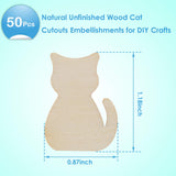 menolana 50pcs Unfinished Cat Cutout Wooden Slices Tags 3 X 2.2 X 0.2 Cm menolana