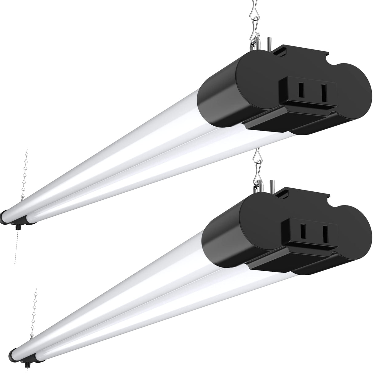 Sunco Lighting 2 Pack LED Workshop Garage Black Shop Light 4FT, Plug in Linkable Utility Light Fixtures, 260W=40W, 5000K Daylight, Frosted Lens, Pull Sunco Lighting