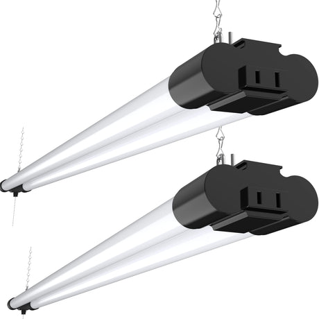 Sunco Lighting 2 Pack LED Workshop Garage Black Shop Light 4FT, Plug in Linkable Utility Light Fixtures, 260W=40W, 5000K Daylight, Frosted Lens, Pull Sunco Lighting