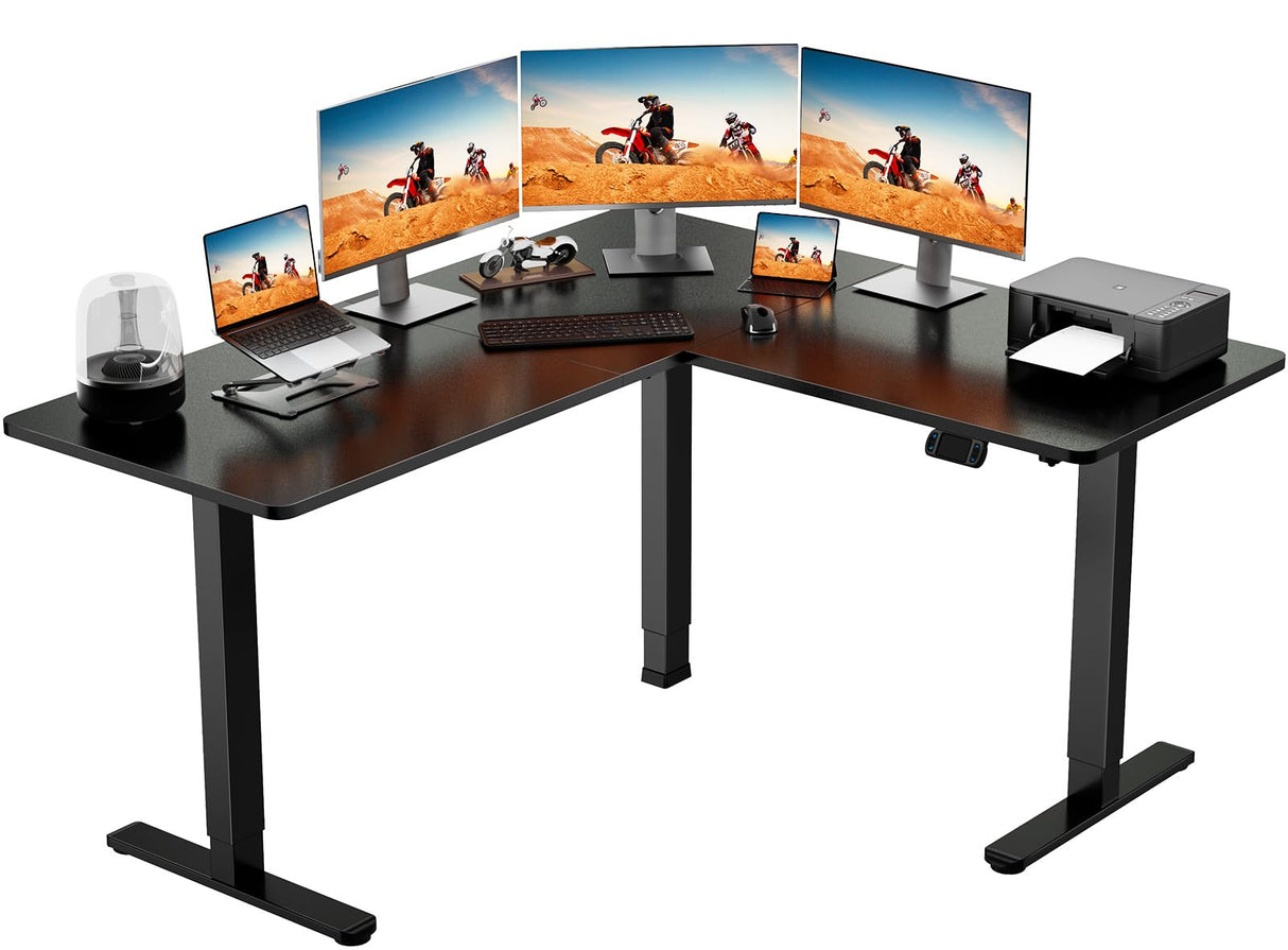 ErGear L-Shaped Electric Standing Desk, 63 inches Double Motor Height Adjustable Sit Stand up Corner Desk, Large Home Office Desk Computer ErGear