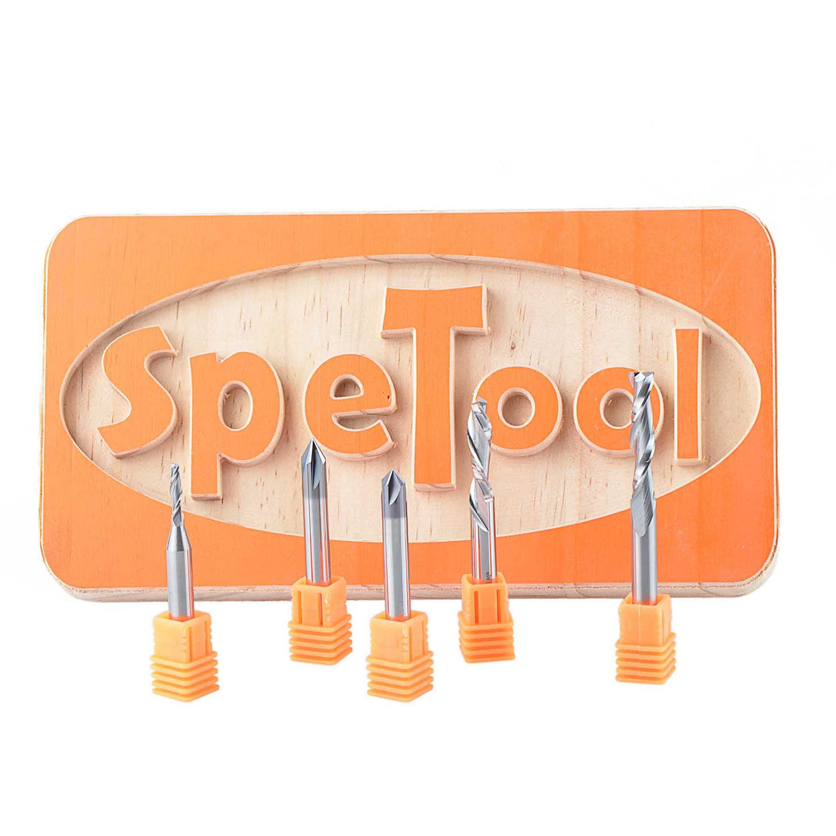 SpeTool 5 Pcs CNC Router Bit Sets Cabide Bit 1/4 Inch Shank Up Down Cut V Groove for Woodwork Beginner Engraving Slot SpeTool