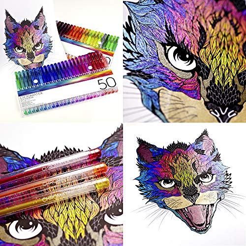 CHROMATEK Glitter Pens 100 Set Best Colors. 200% The Ink: 50 Gel Pens, 50 Refills. Super Glittery Ultra Vivid Colors. No Repeats. Professional Art CHROMATEK